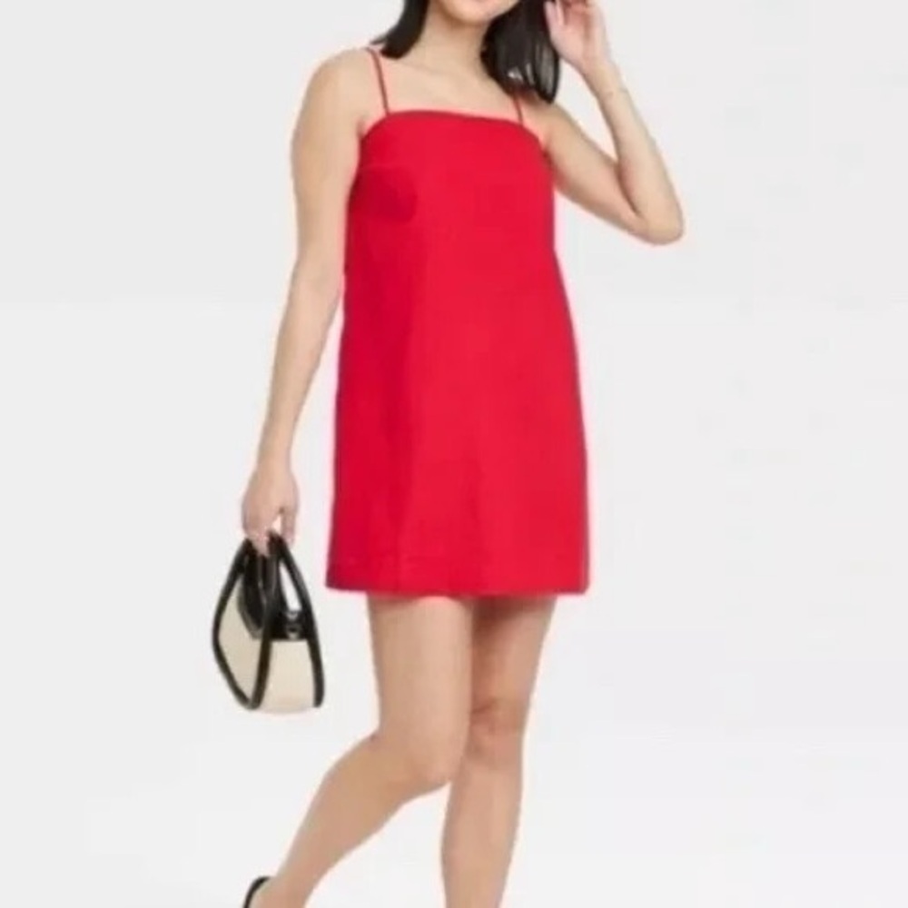 A New Day Red Linen Mini Dress - Size Large - Picture 2 of 3